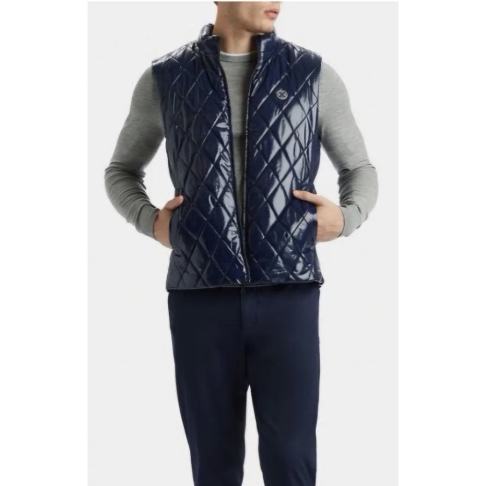 G/FORE Quilted Coated Nylon Wool Lined Puffer Vest glossy twilight navy Size XL